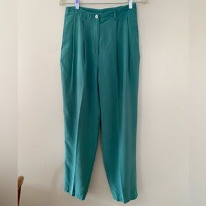 Silk House Pleated Pants Size M 100% Silk Teal Robins Egg Blue Vintage